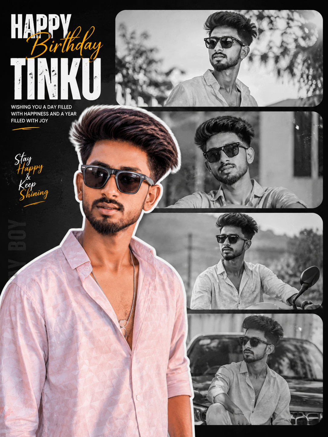Stylish Happy Birthday ai prompt poster design with modern AI collage editing.